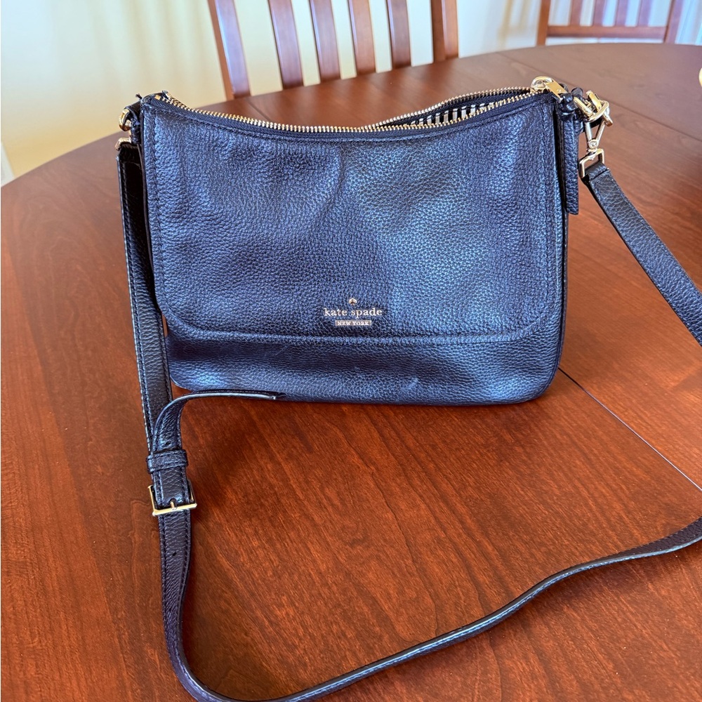 kate spade Black Pebbled Leather Crossbody with Gold Hardware